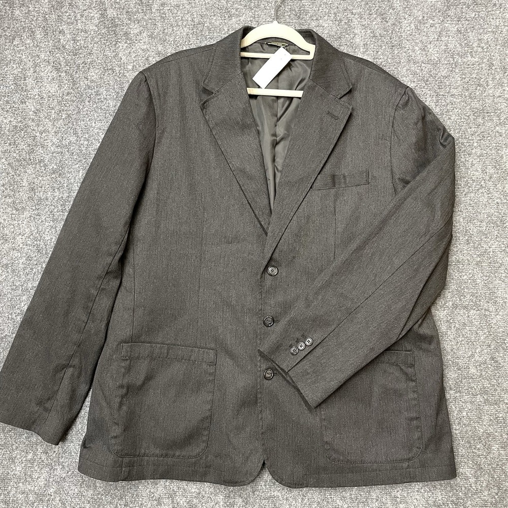Eddie Bauer Herringbone Blazer Sport Coat Cotton Blend Black Mens XL